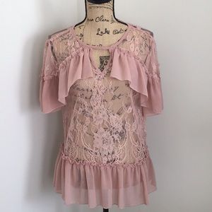 ASOS Rose colored low peplum lace top